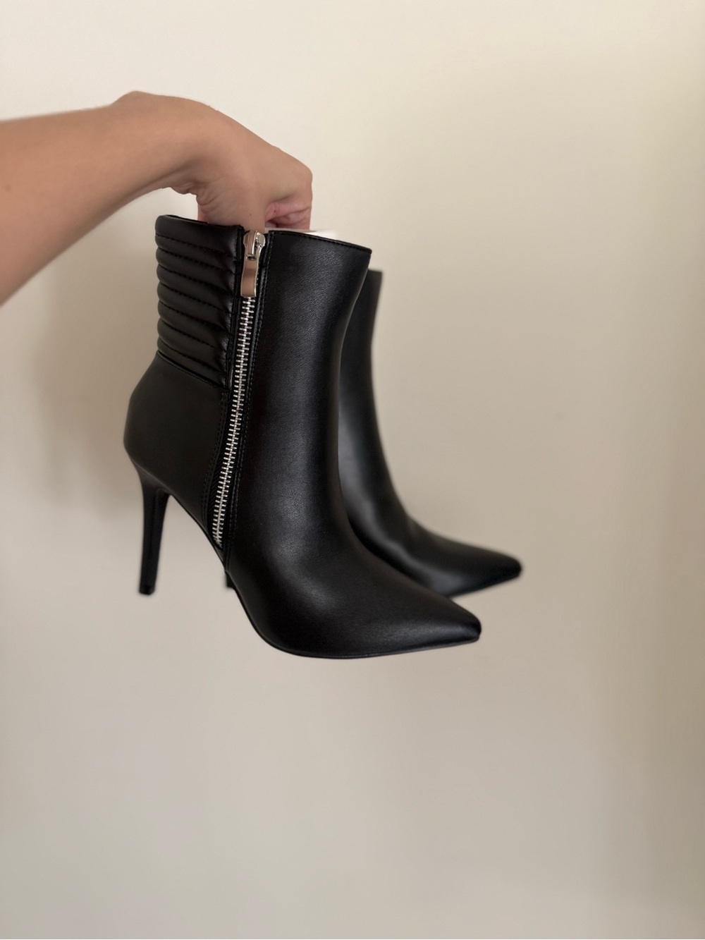 Franco Sarto Black Quilted Cuff Pointed Stiletto Ankle Boots
